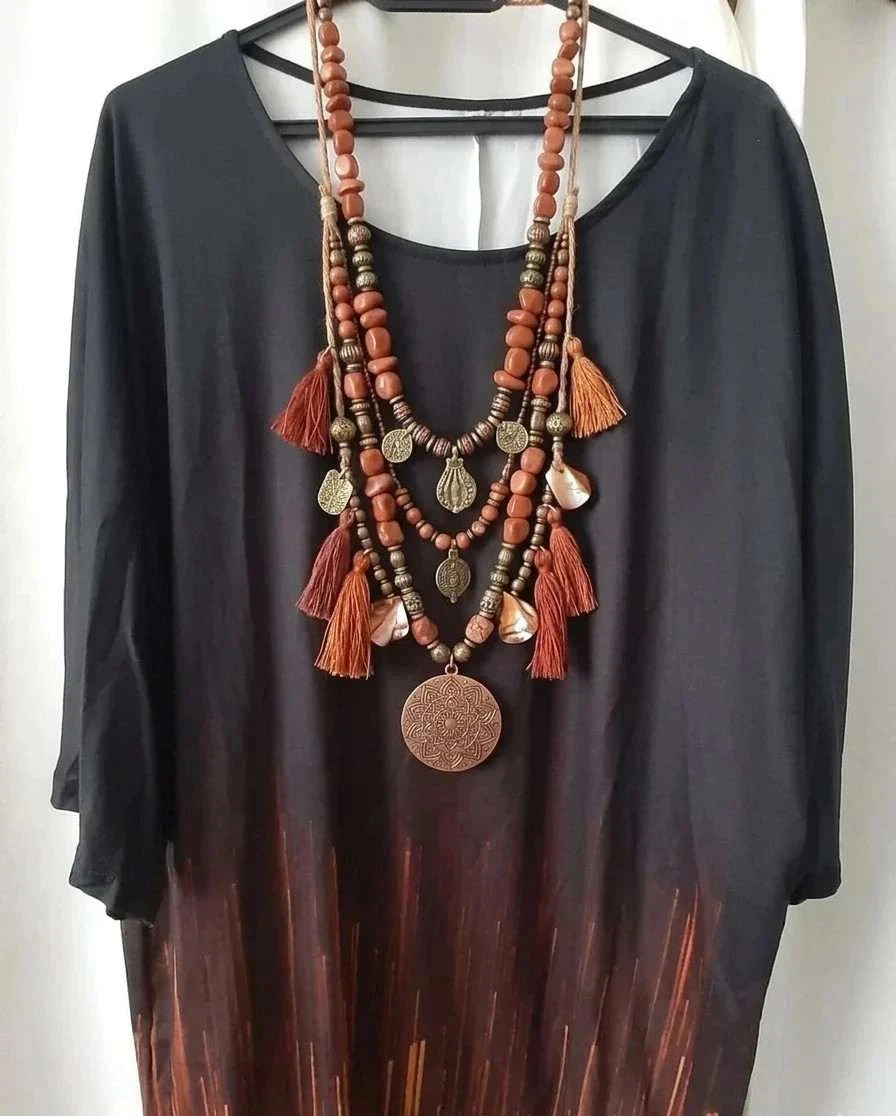 Tunique asymétrique, femme, taille 5XL, noire et rouille